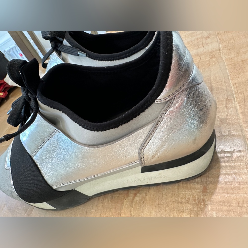 Balenciaga race runner sneakers metallic silver grey black leather tennis shoes - Picture 6 of 14